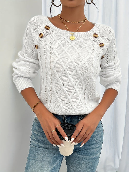 Button-Detail Textured Sweater for Women