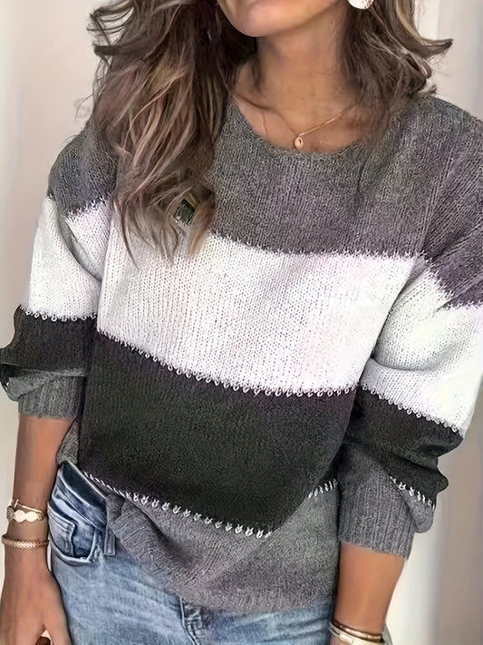 Relaxed Striped Knit Sweater for Women