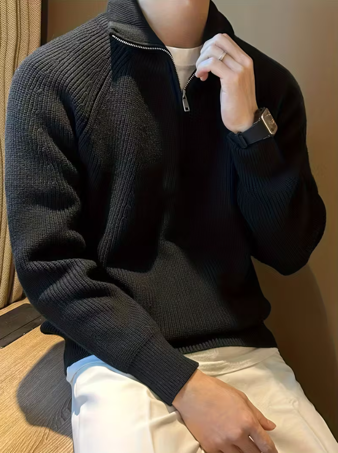 Textured Zip Collar Sweater for Men