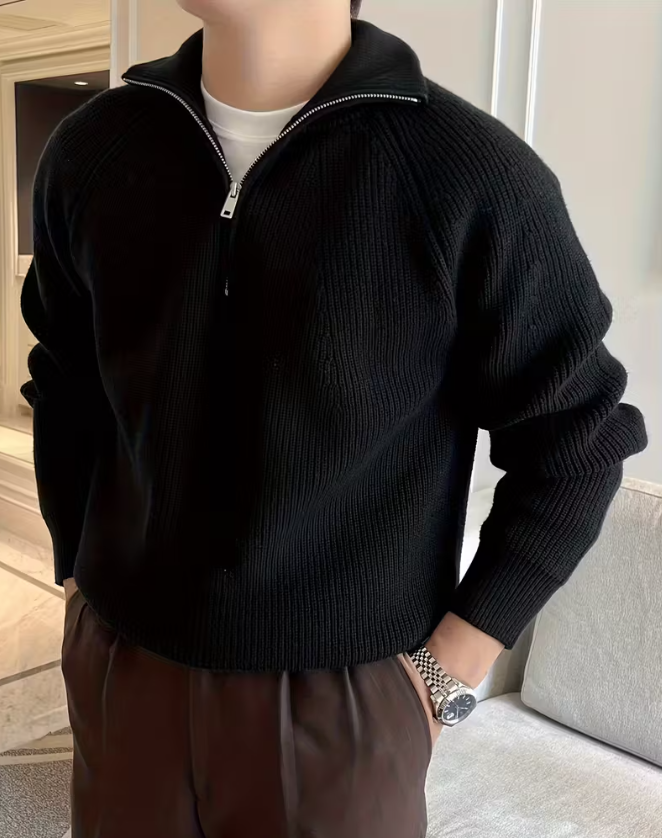 Textured Zip Collar Sweater for Men
