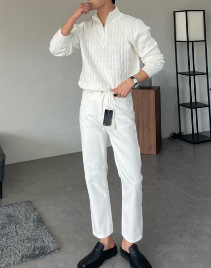 Cable Knit Half-Zip Sweater for Men