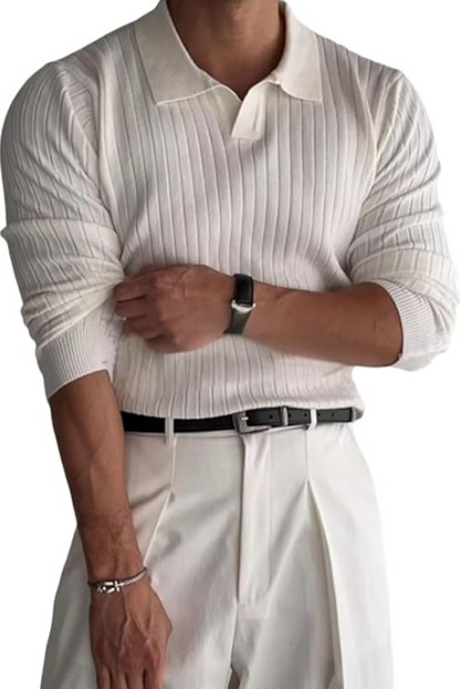 Ribbed Knit Polo Shirt for Men