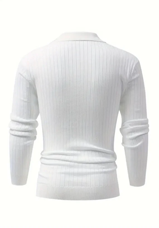 Ribbed Knit Polo Shirt for Men