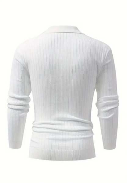 Ribbed Knit Polo Shirt for Men