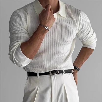 Ribbed Knit Polo Shirt for Men