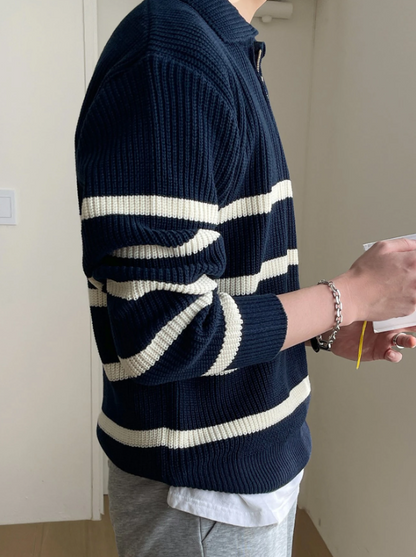 Striped Half-Zip Knit Sweater for Men