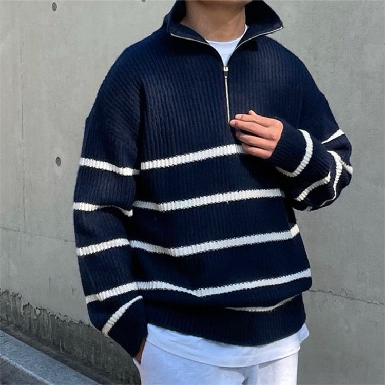 Striped Half-Zip Knit Sweater for Men