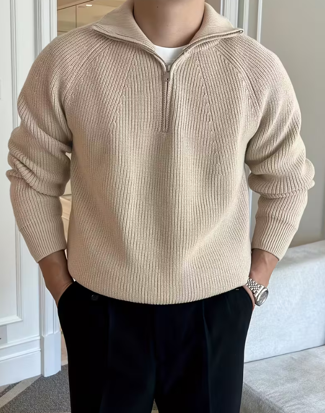 Textured Half-Zip Knit Polo for Men