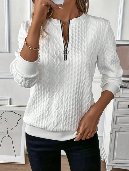 Textured Zip-Font Knit Sweater for Women