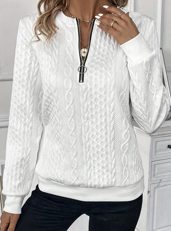 Textured Zip-Font Knit Sweater for Women